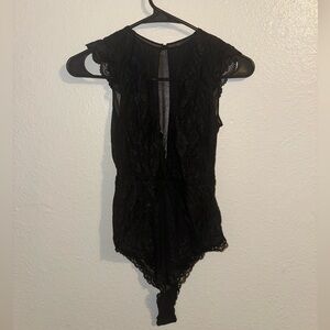 Sexy black lace going out top onesie sheer in the right places